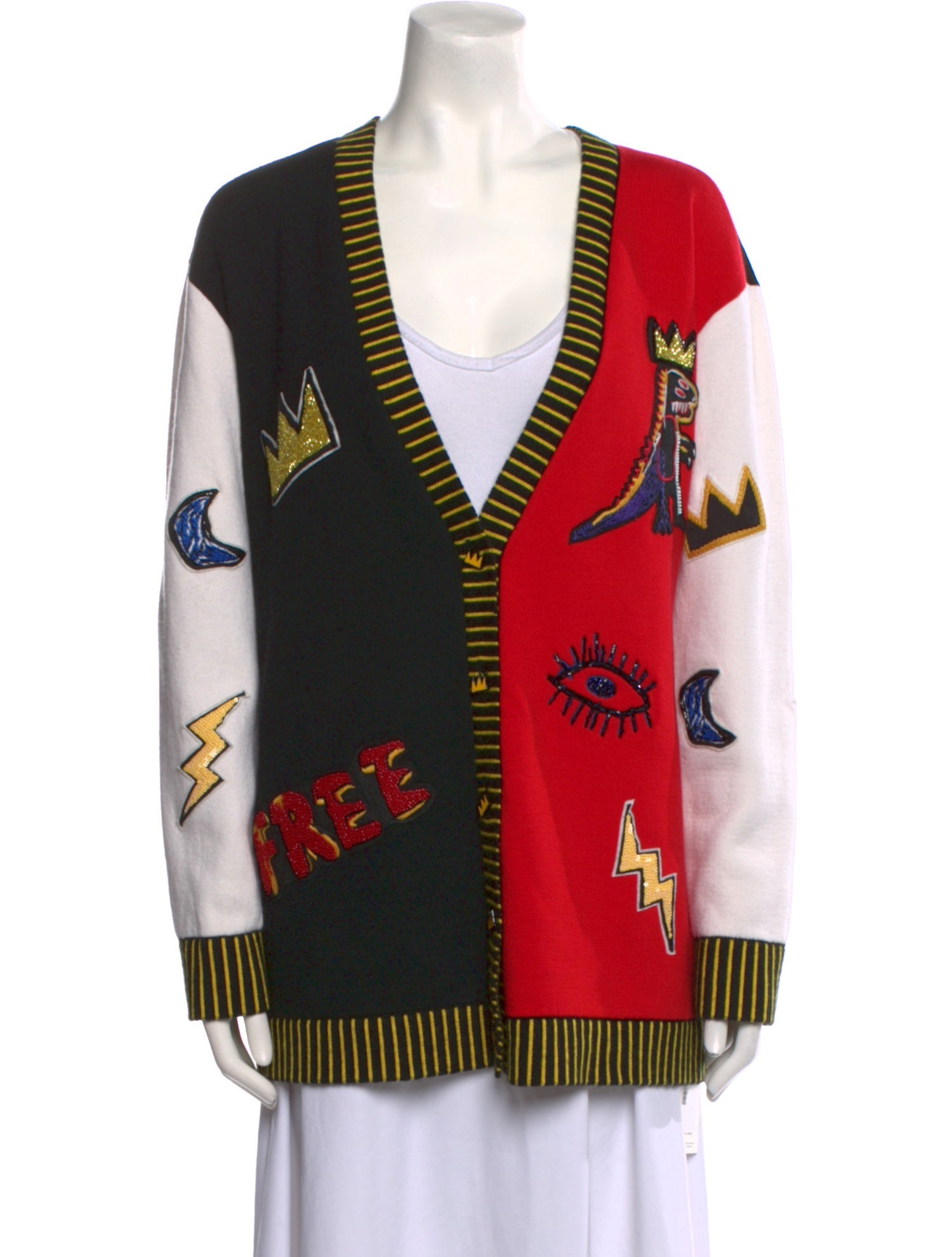 Alice + Olivia x Basquiat Printed V-Neck Sweater