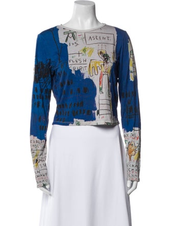 Alice + Olivia x Basquiat Graphic Print Bateau Neckline Crop Top