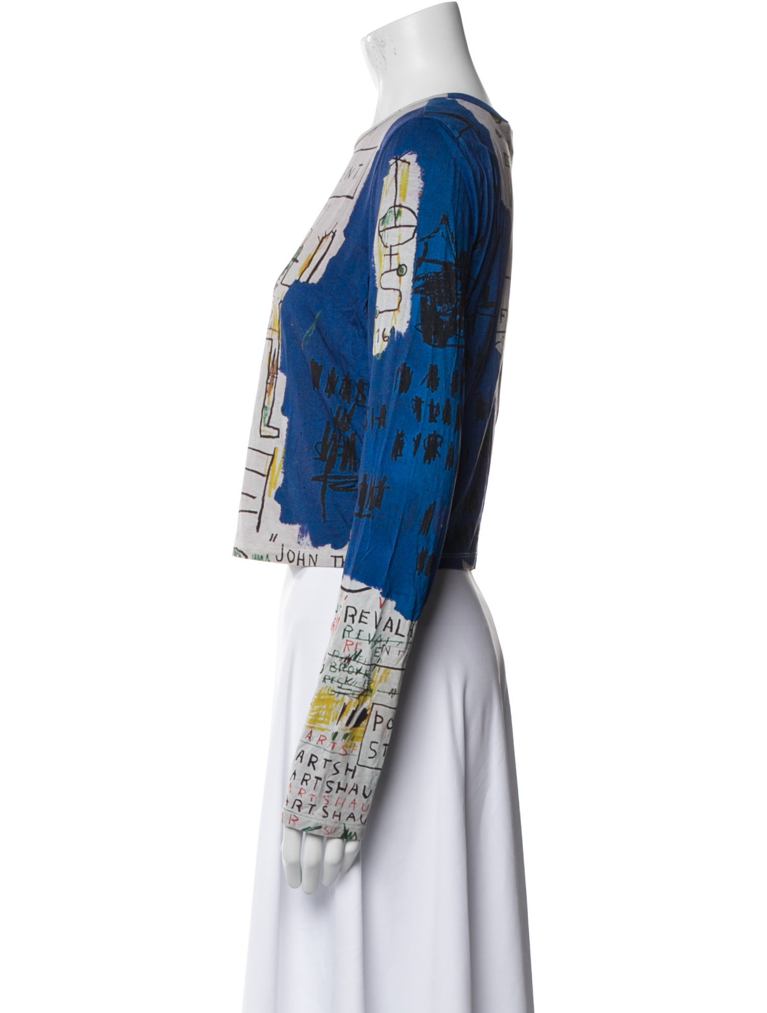 Alice + Olivia x Basquiat Graphic Print Bateau Neckline Crop Top