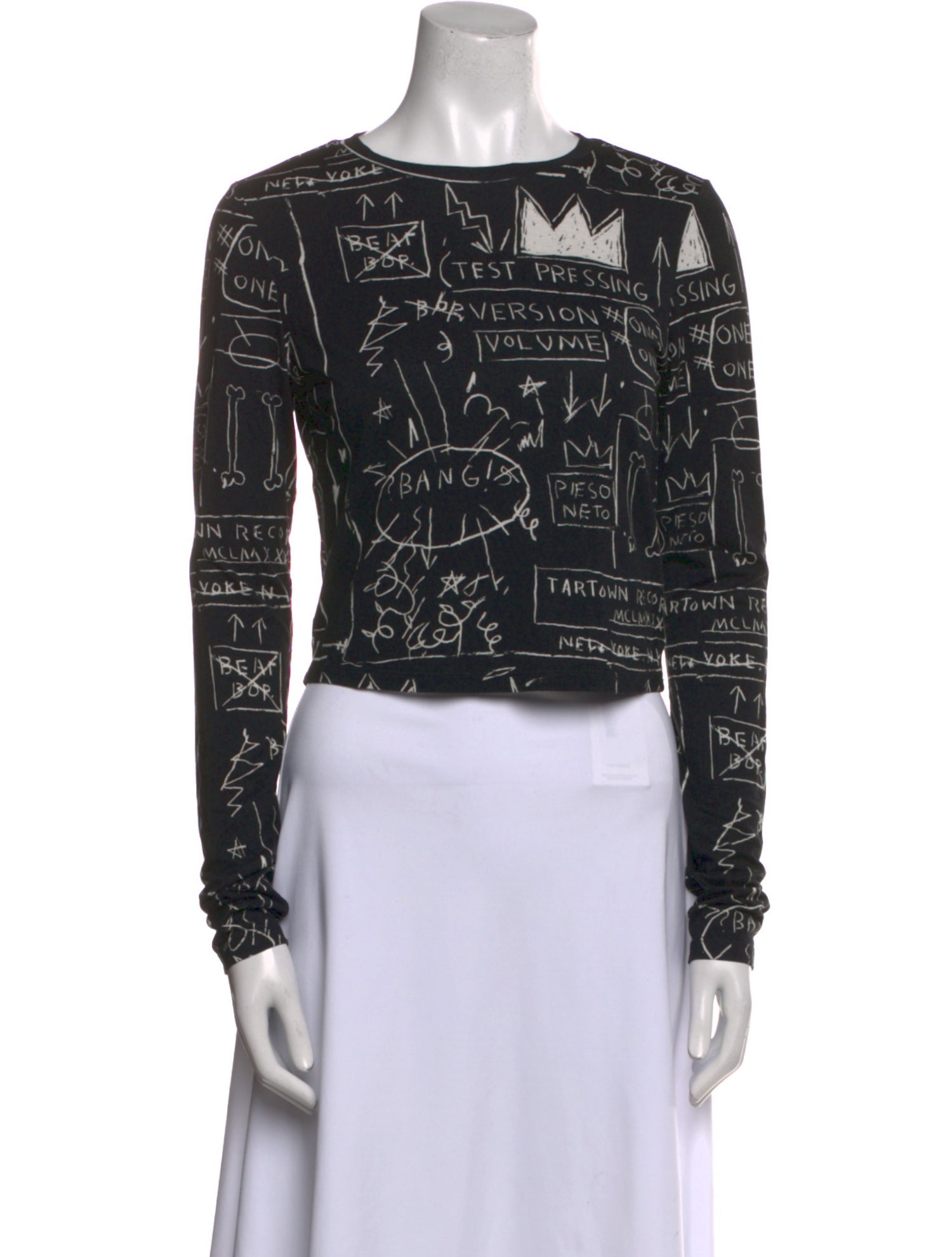 Alice + Olivia x Basquiat Printed Crew Neck Crop Top