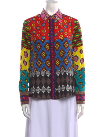 Alice + Olivia x Carla Kranendonk Silk Printed Button-Up Top