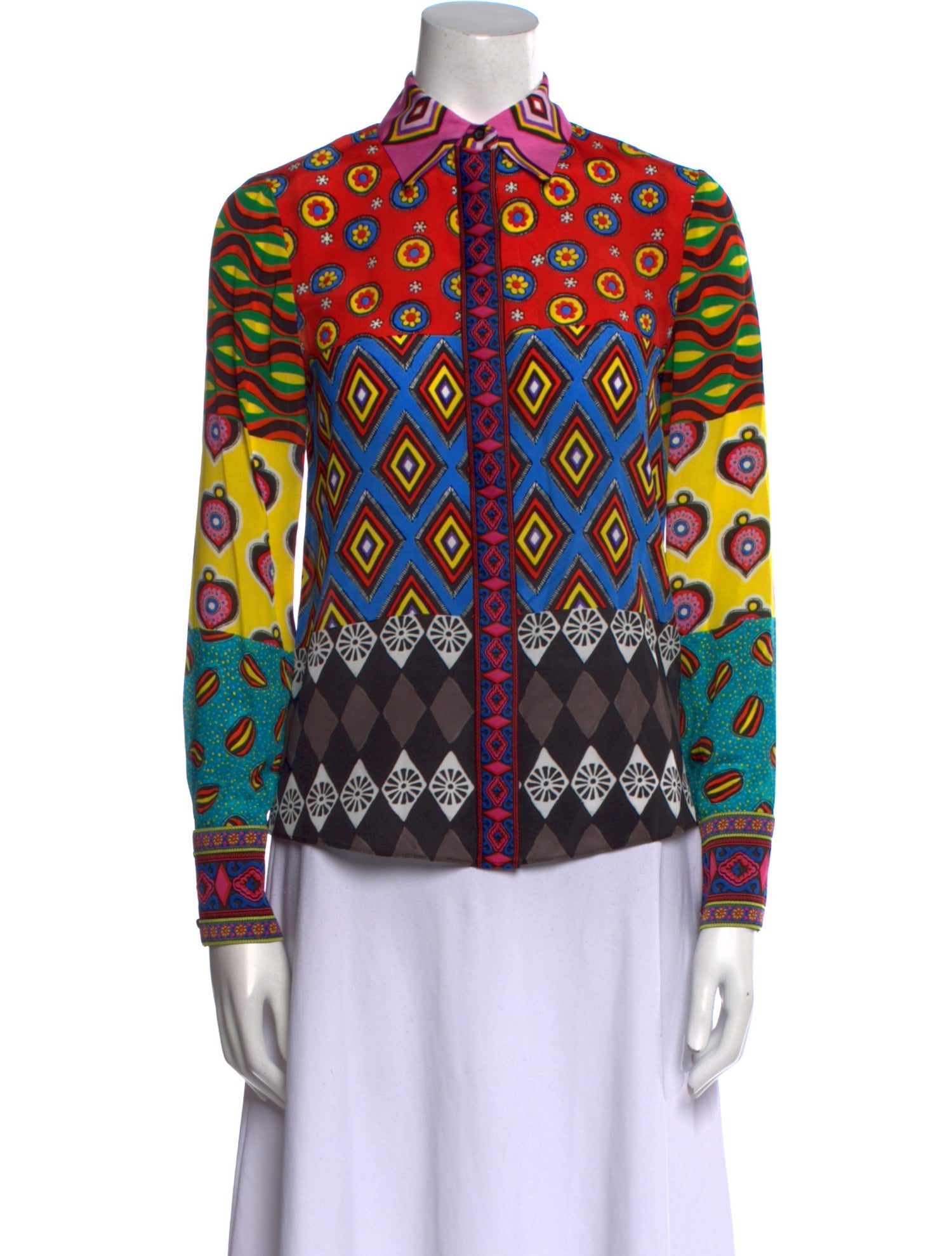 Alice + Olivia x Carla Kranendonk Silk Printed Button-Up Top w/ Tags