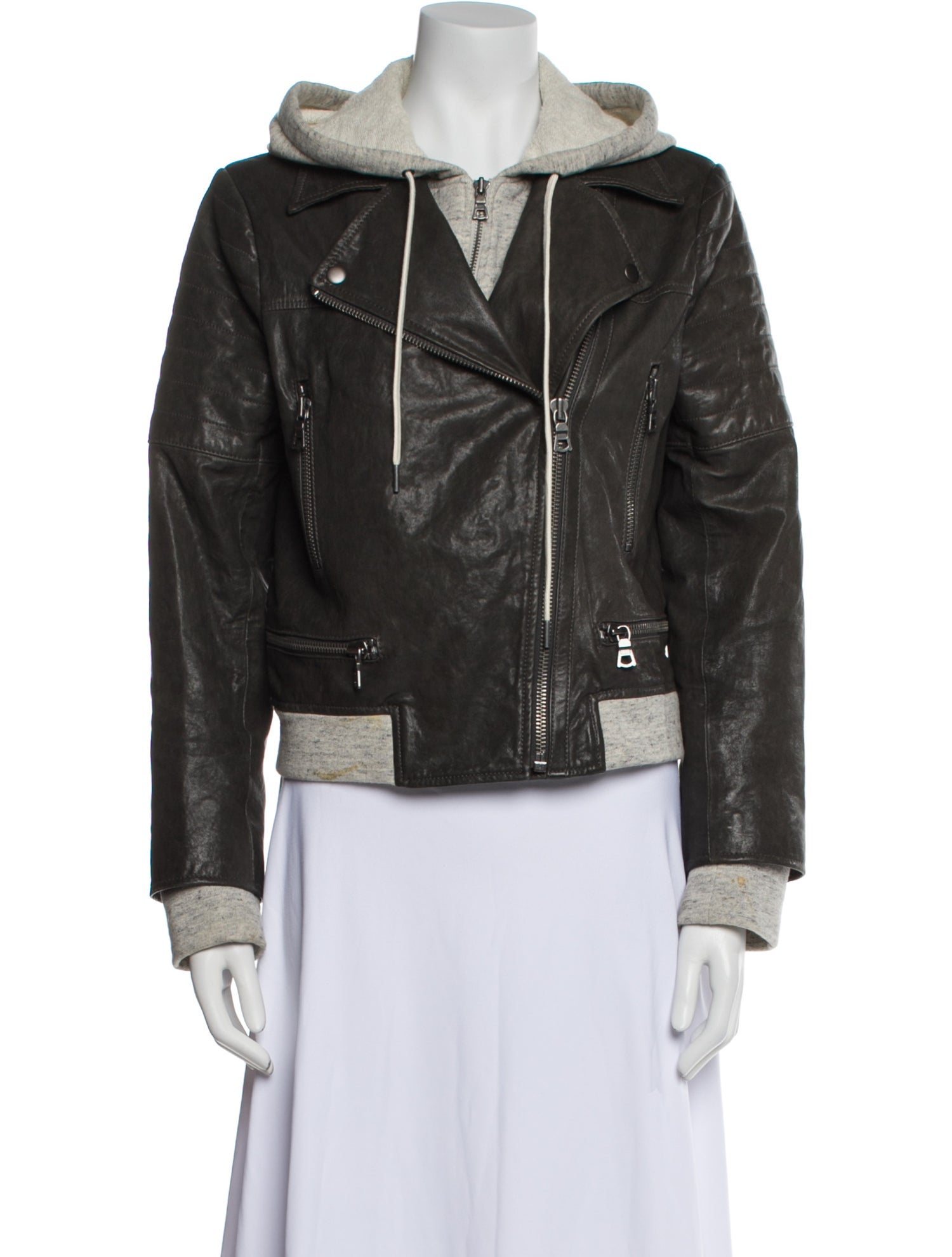 AO.LA Leather Colorblock Pattern Biker Jacket