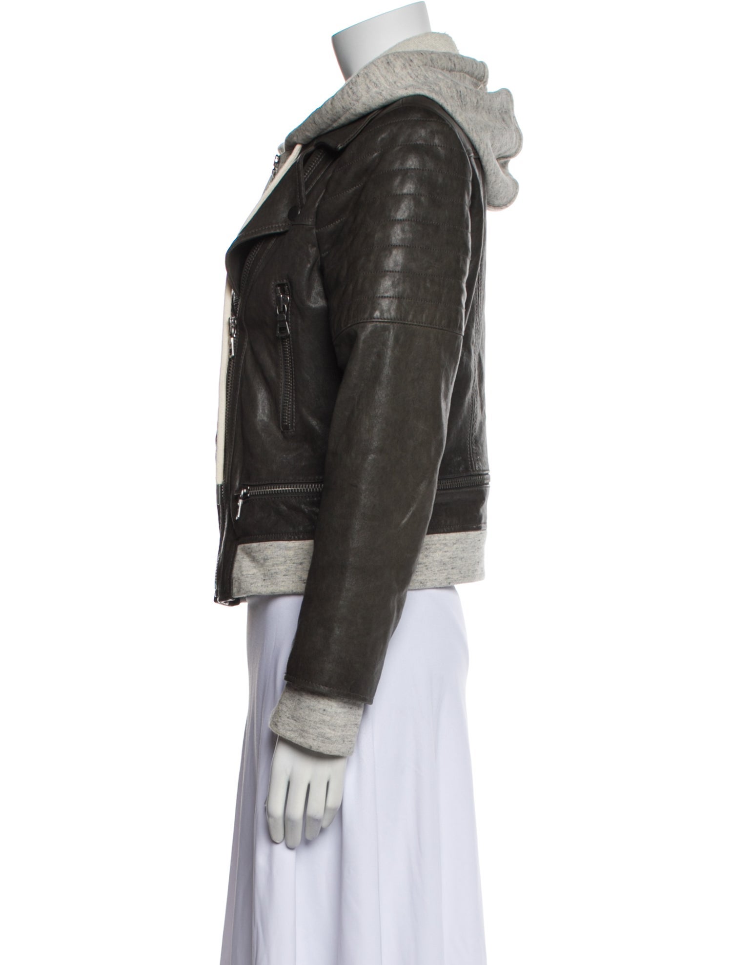AO.LA Leather Colorblock Pattern Biker Jacket