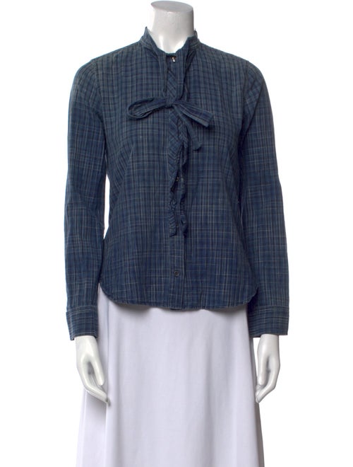 AMOMENTO Plaid Print Long Sleeve Button-Up Top