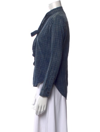 AMOMENTO Plaid Print Long Sleeve Button-Up Top