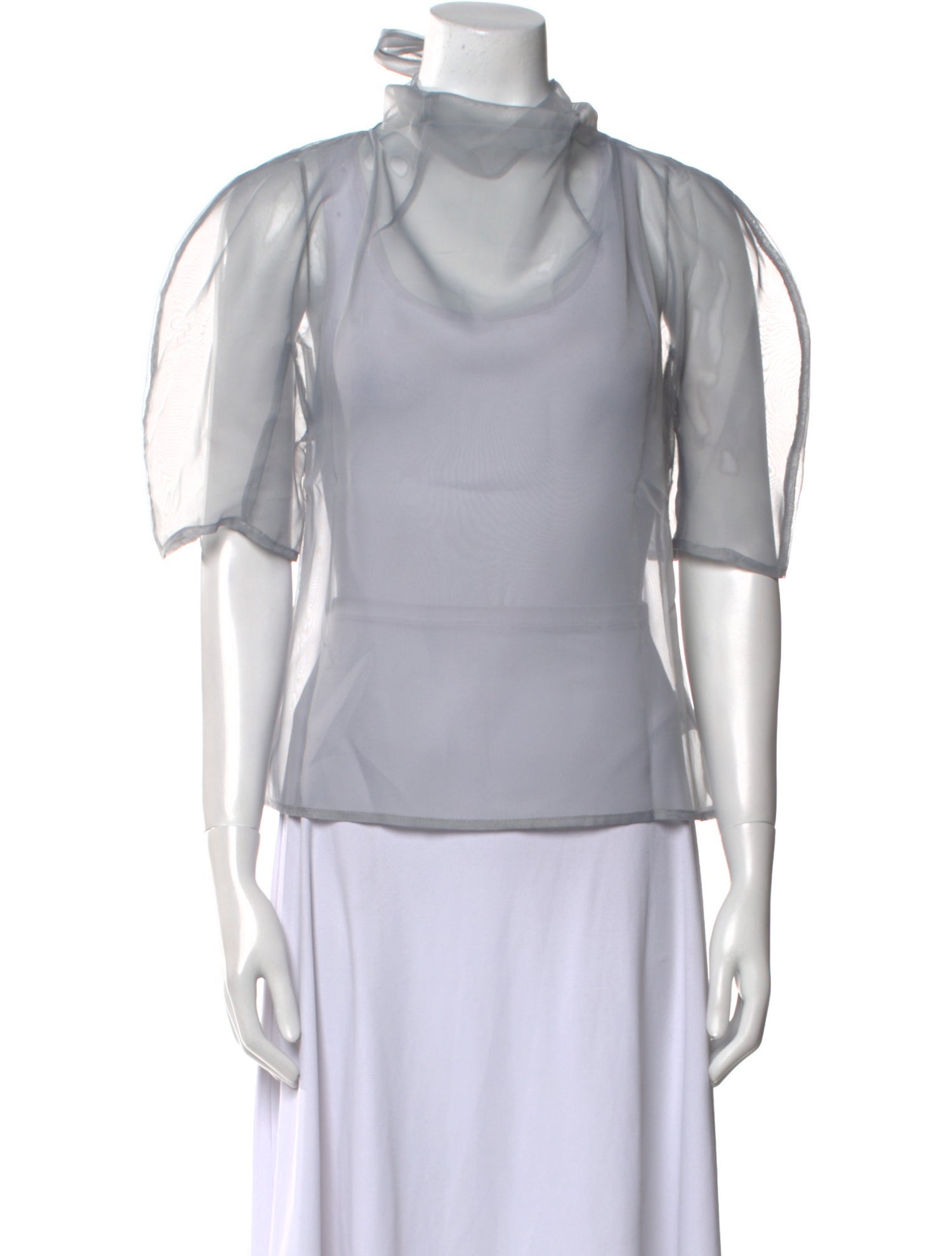 AMOMENTO Mock Neck Short Sleeve Blouse