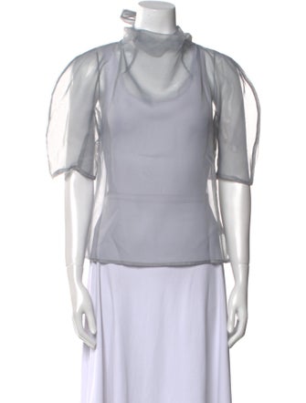 AMOMENTO Mock Neck Short Sleeve Blouse