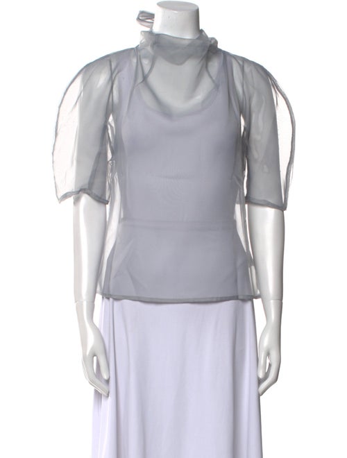 AMOMENTO Mock Neck Short Sleeve Blouse