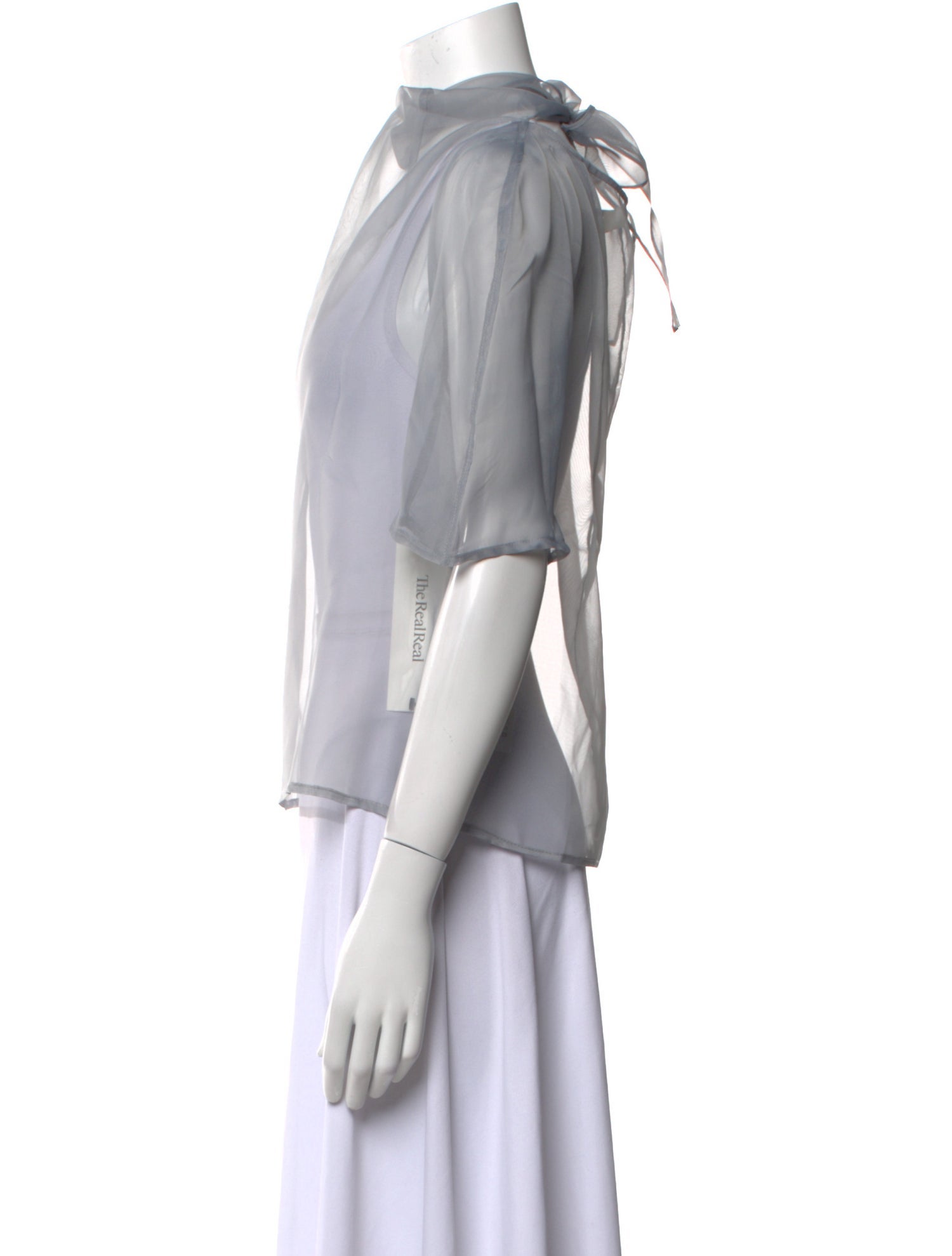 AMOMENTO Mock Neck Short Sleeve Blouse