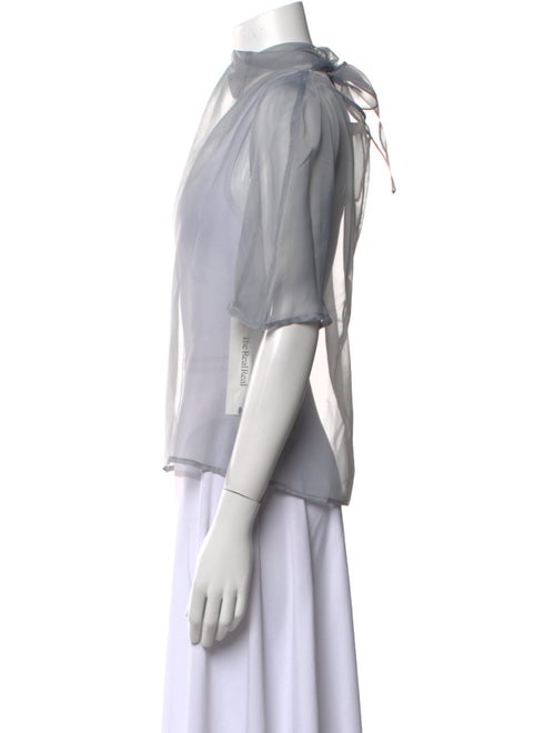 AMOMENTO Mock Neck Short Sleeve Blouse