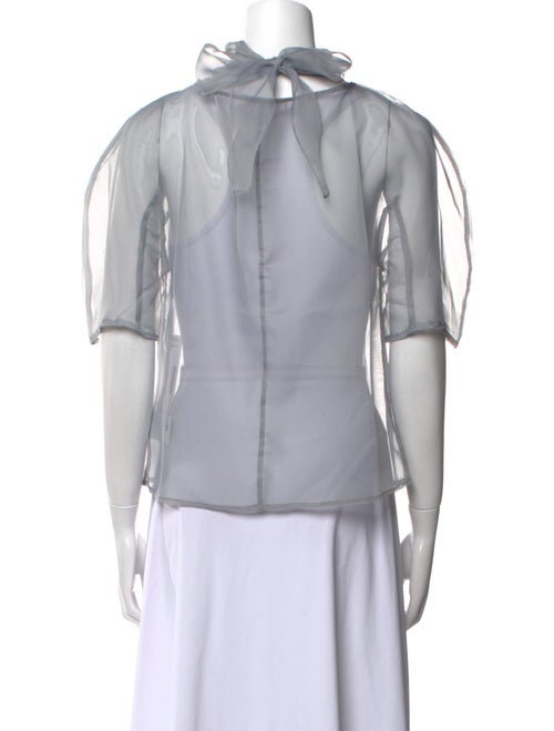 AMOMENTO Mock Neck Short Sleeve Blouse