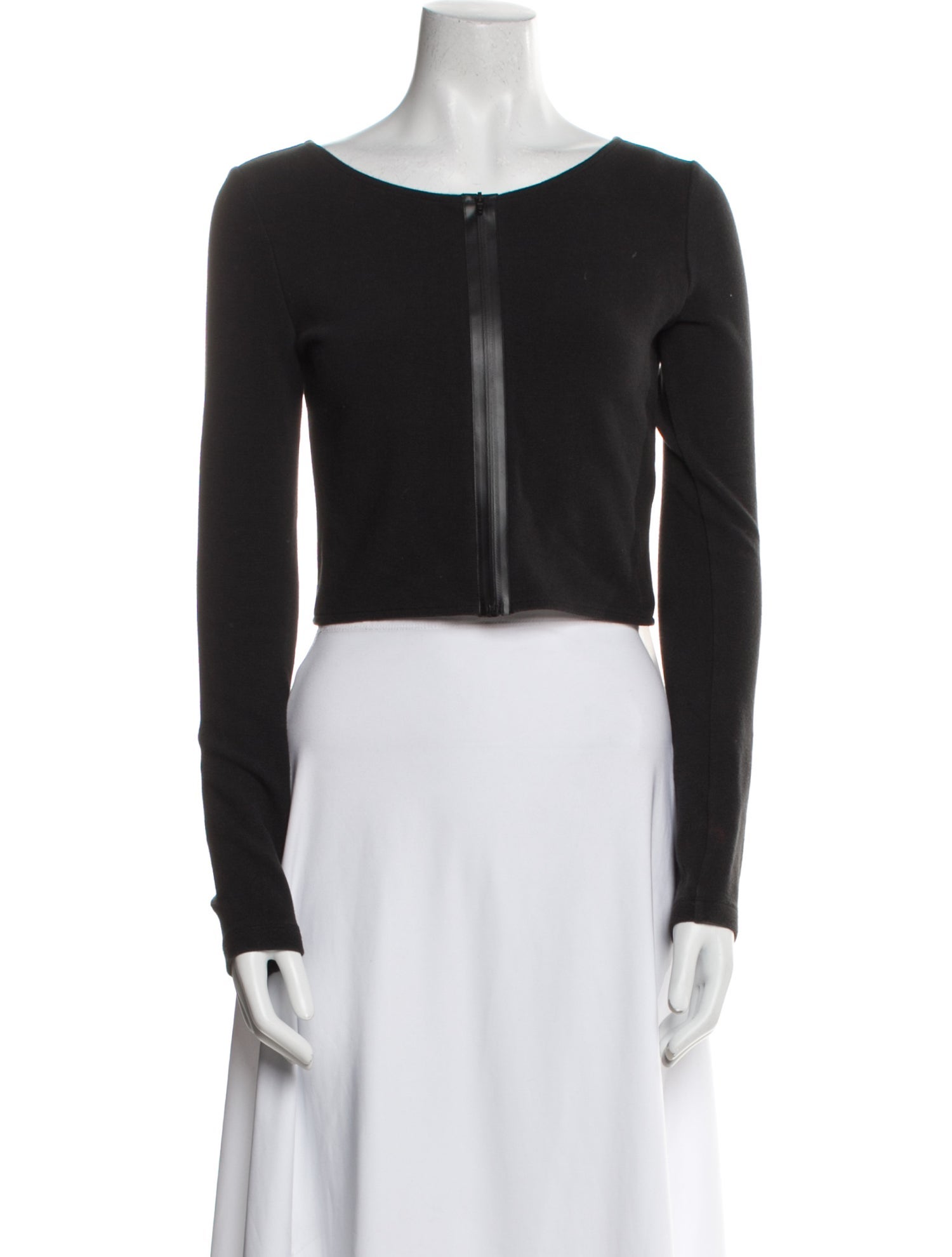 AMOMENTO Scoop Neck Long Sleeve Crop Top