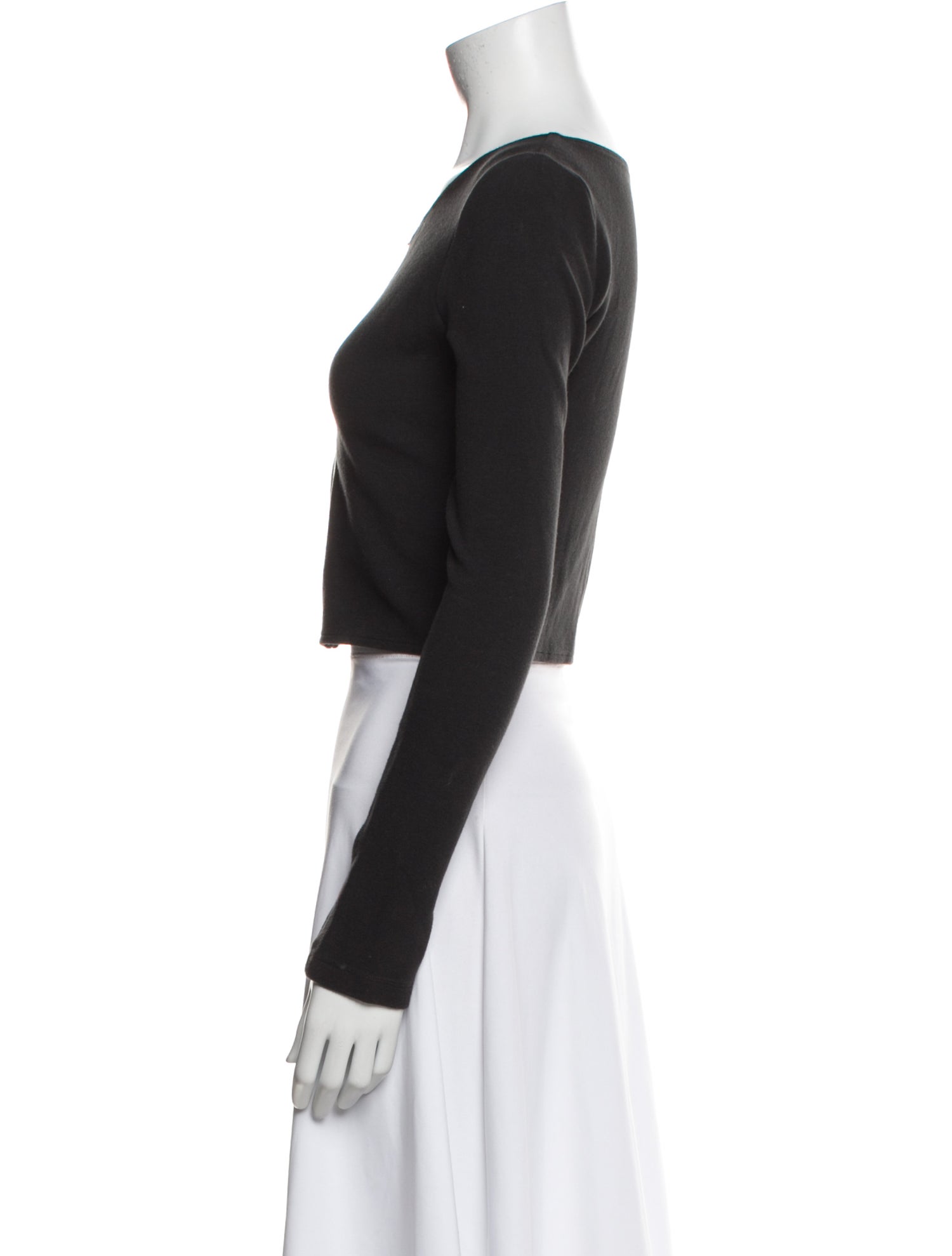 AMOMENTO Scoop Neck Long Sleeve Crop Top