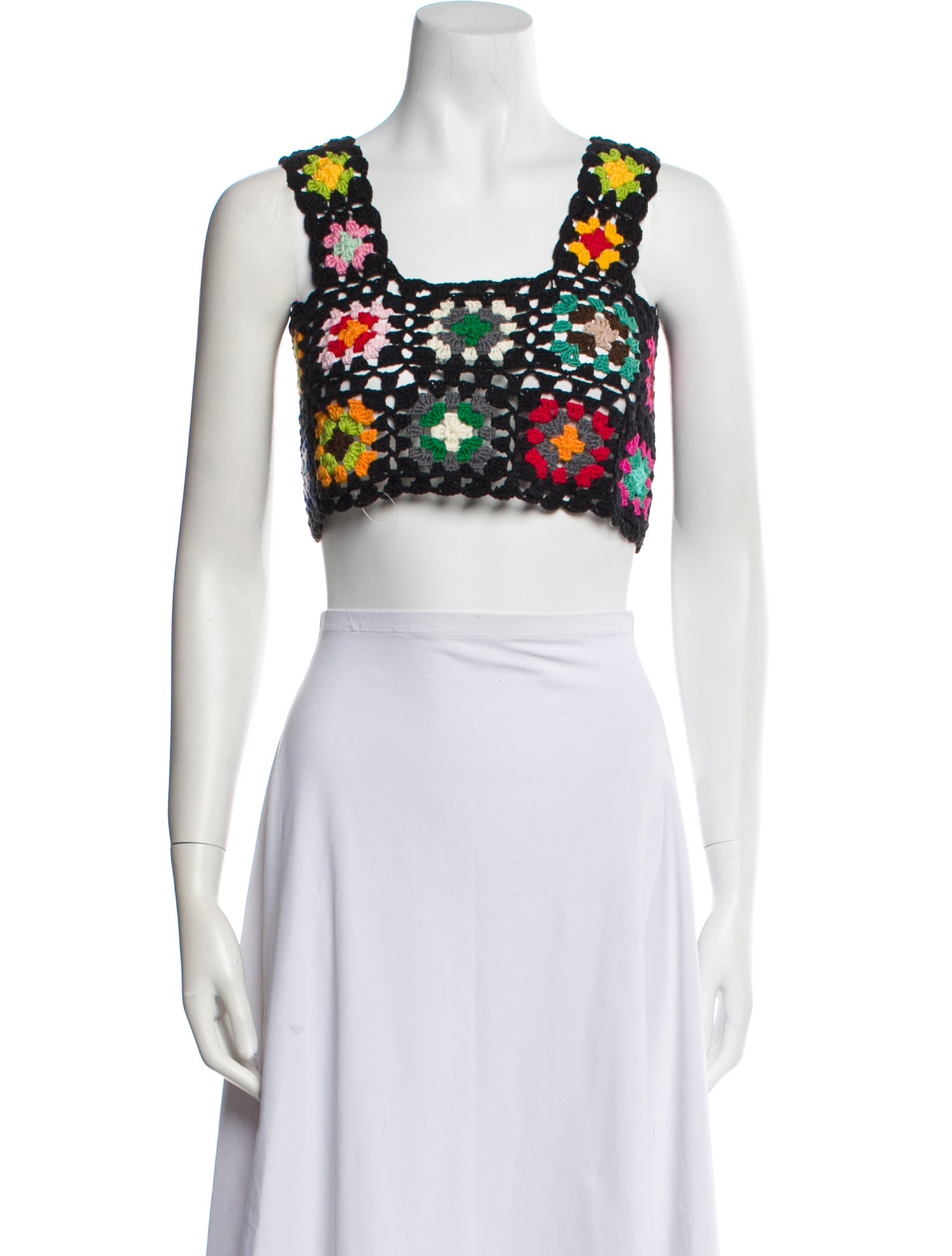 Alix Pinho Floral Print Square Neckline Crop Top