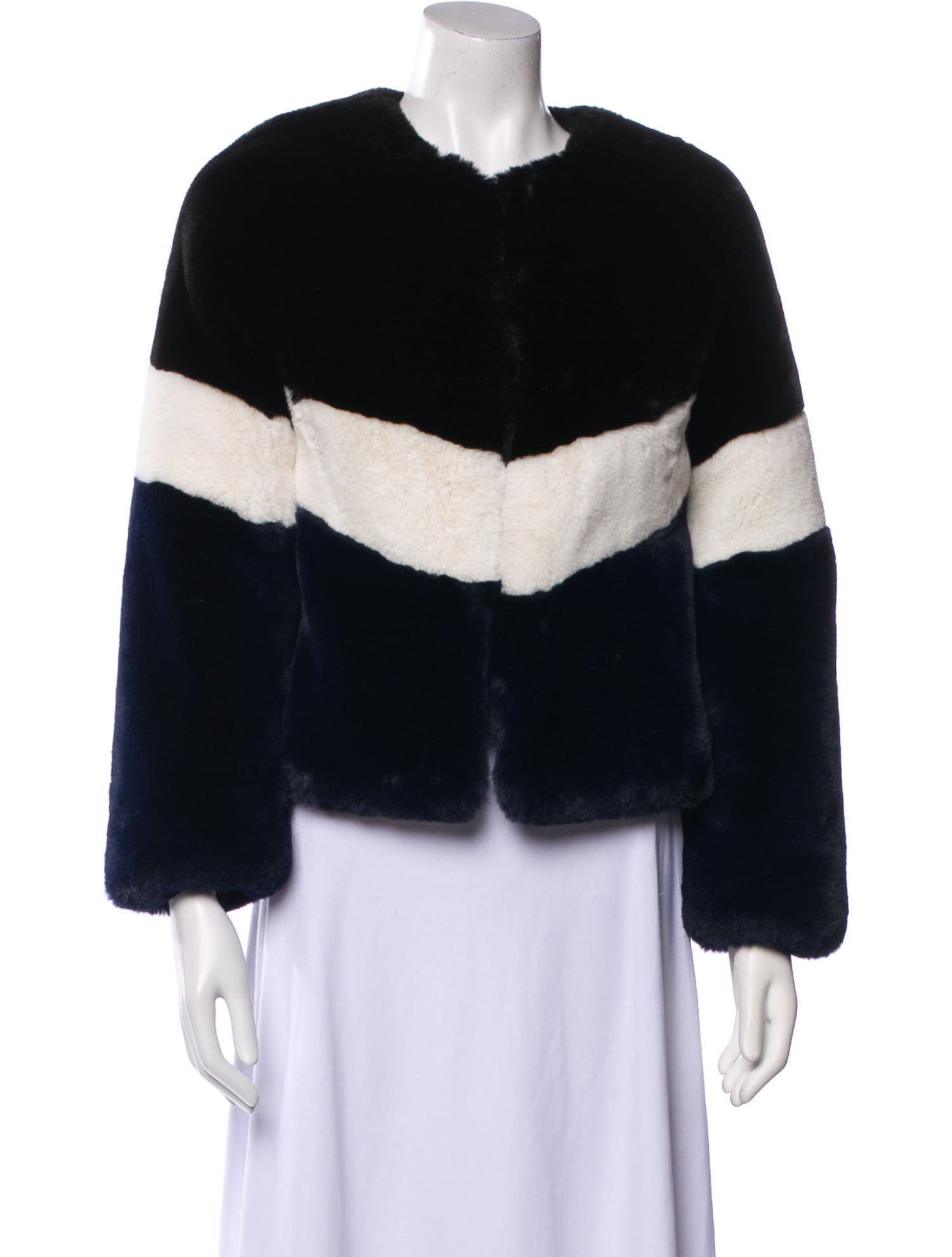Apparis Colorblock Pattern Faux Fur Coat