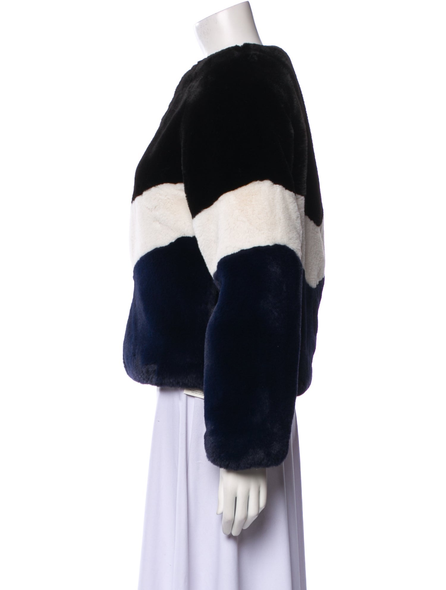 Apparis Colorblock Pattern Faux Fur Coat