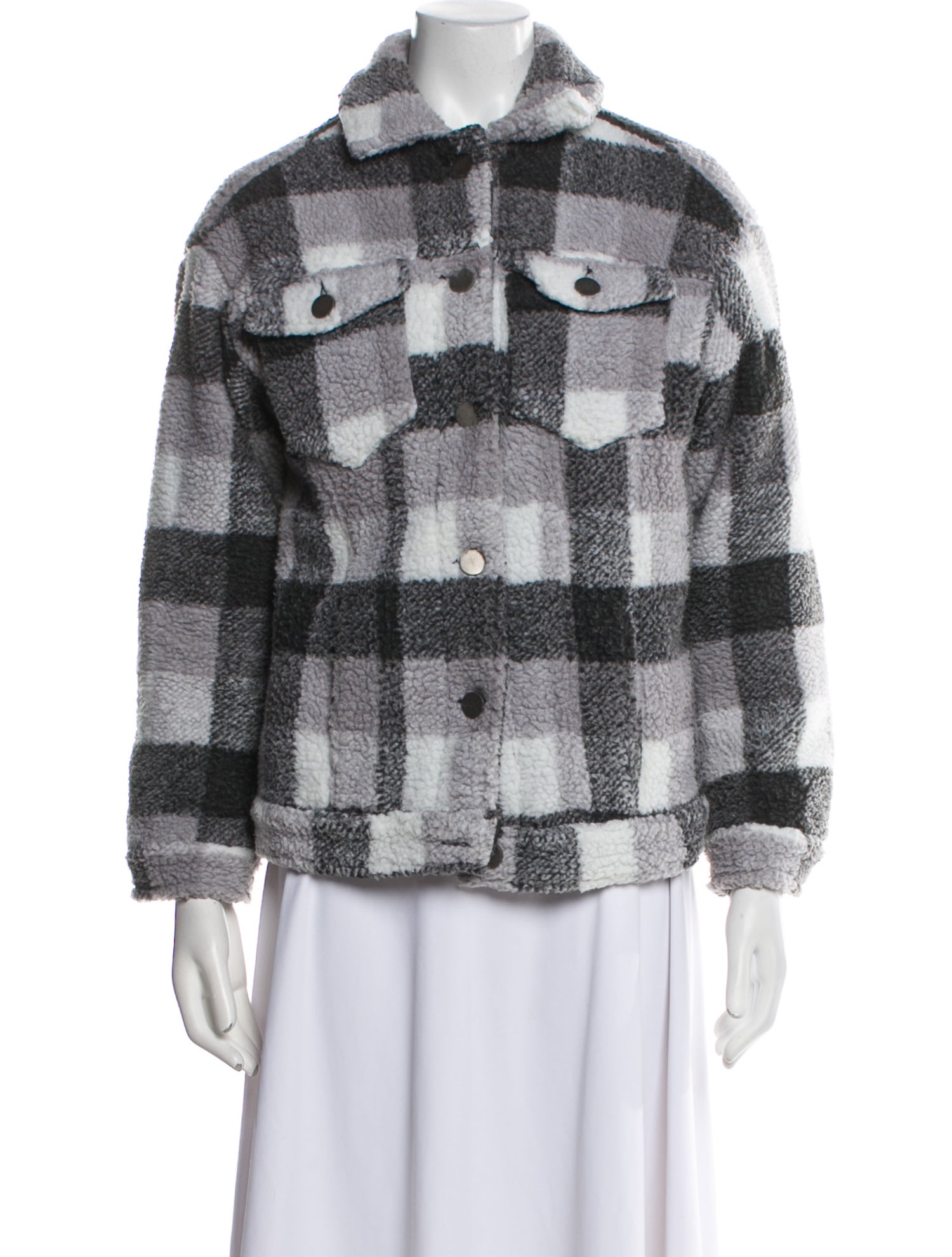 Apparis Plaid Print Faux Fur Jacket