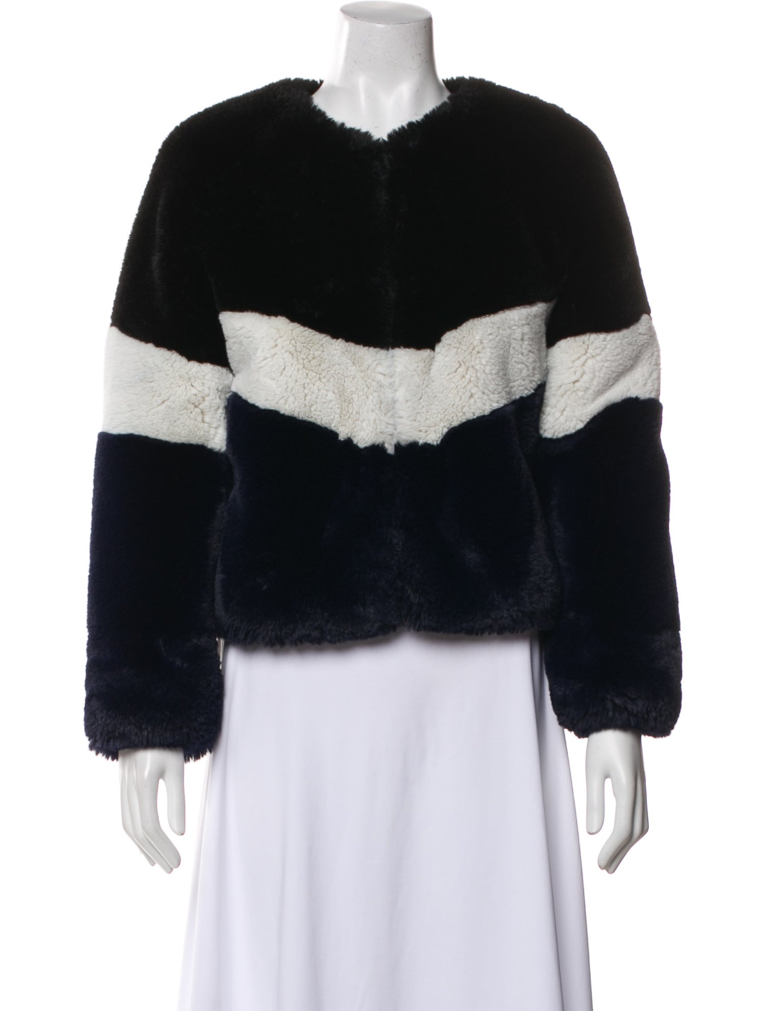 Apparis Colorblock Pattern Faux Fur Coat