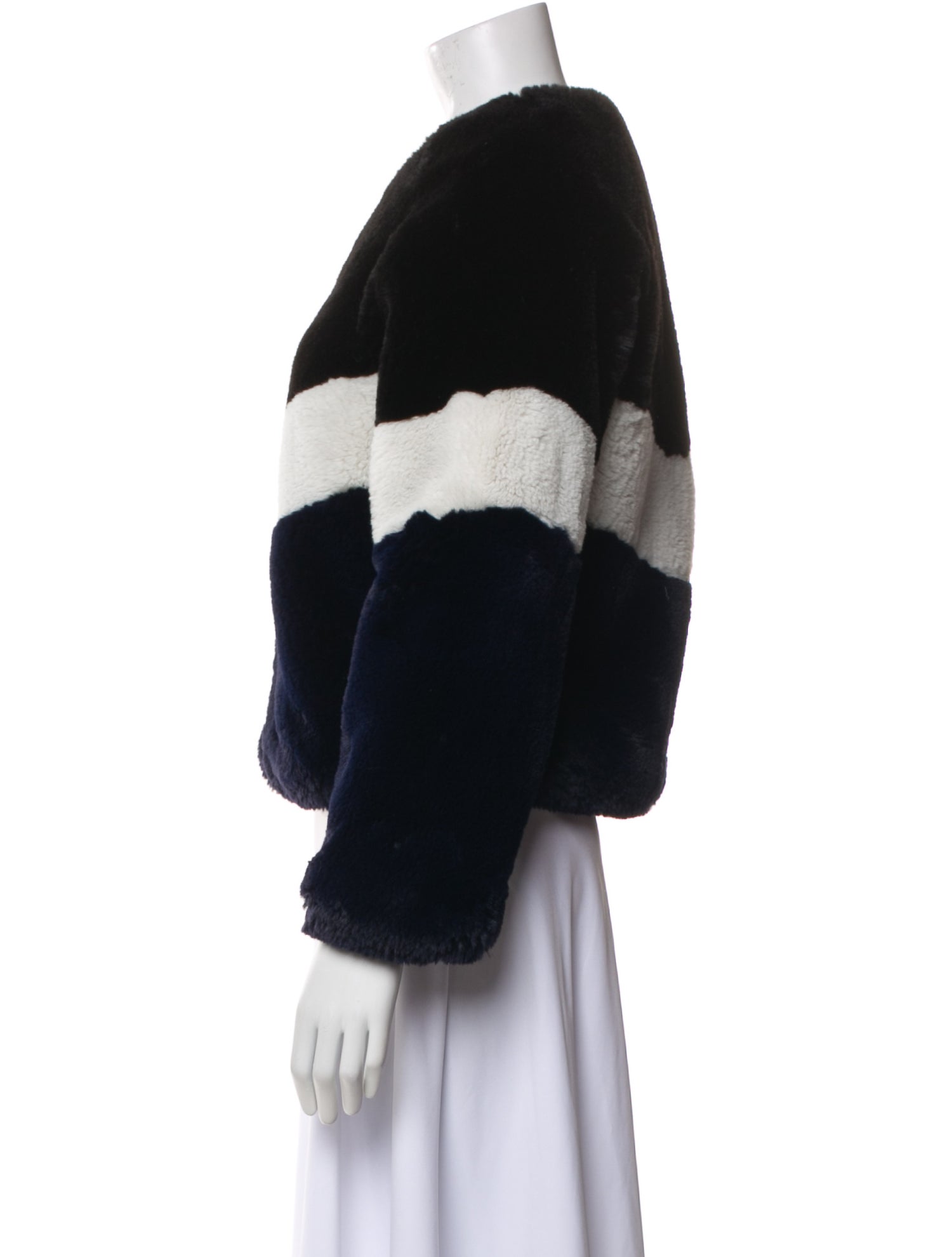 Apparis Colorblock Pattern Faux Fur Coat