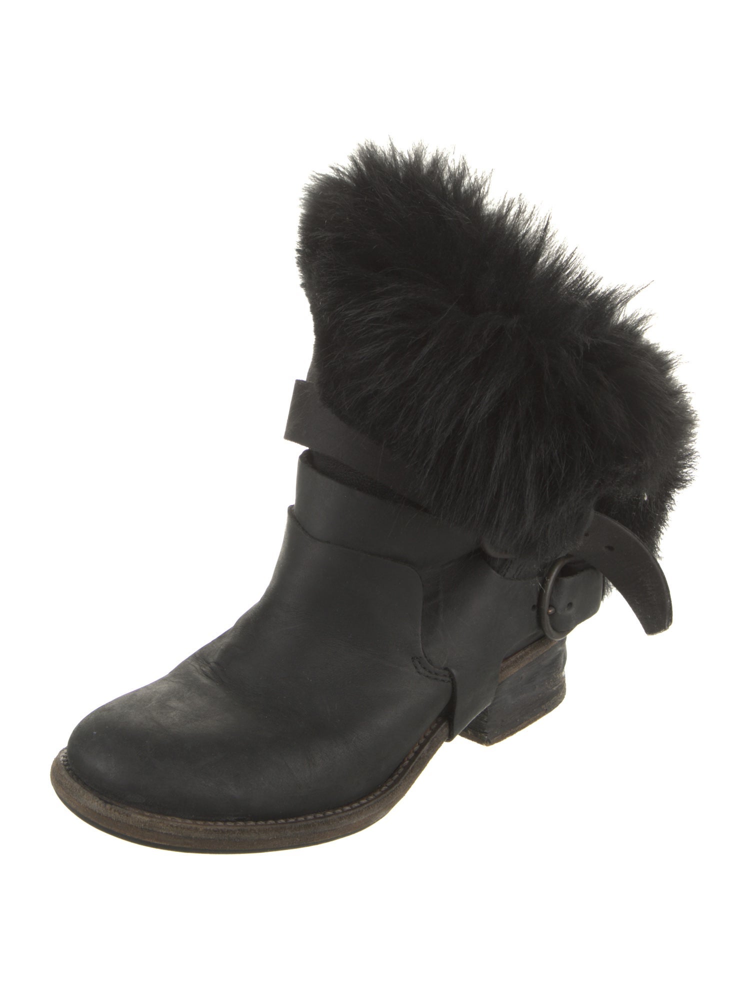 AllSaints Leather Fur Trim Western Boots