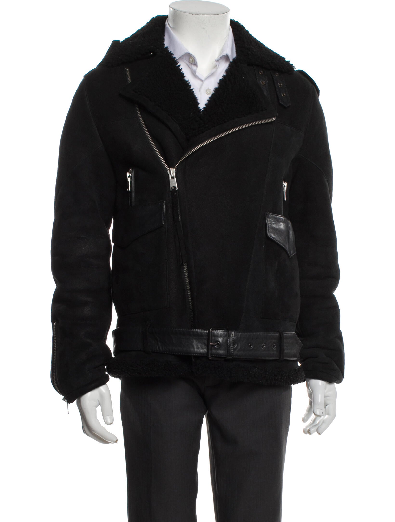 AllSaints Lambskin Graphic Print Moto Jacket