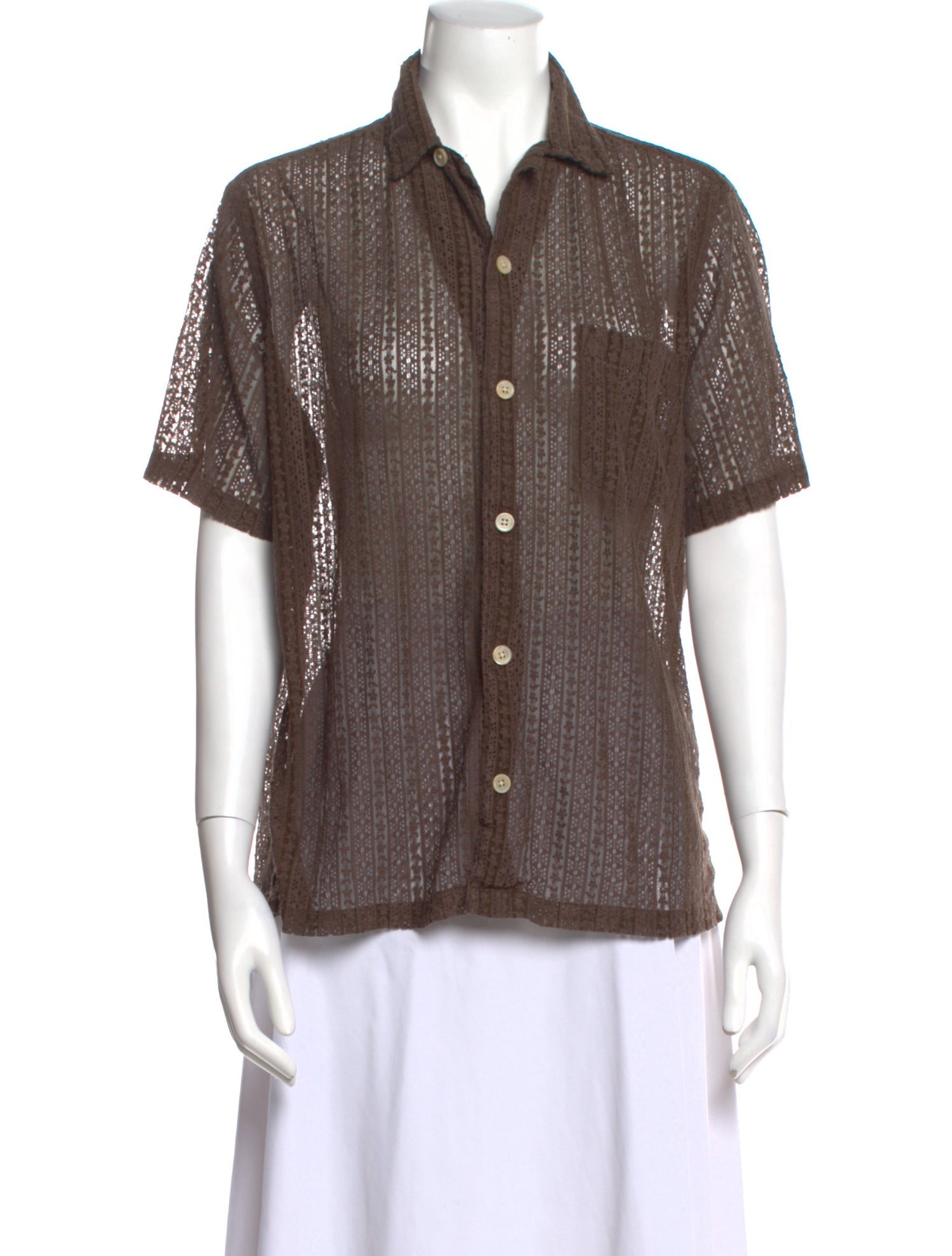 AllSaints Lace Short Sleeve Button-Up Top