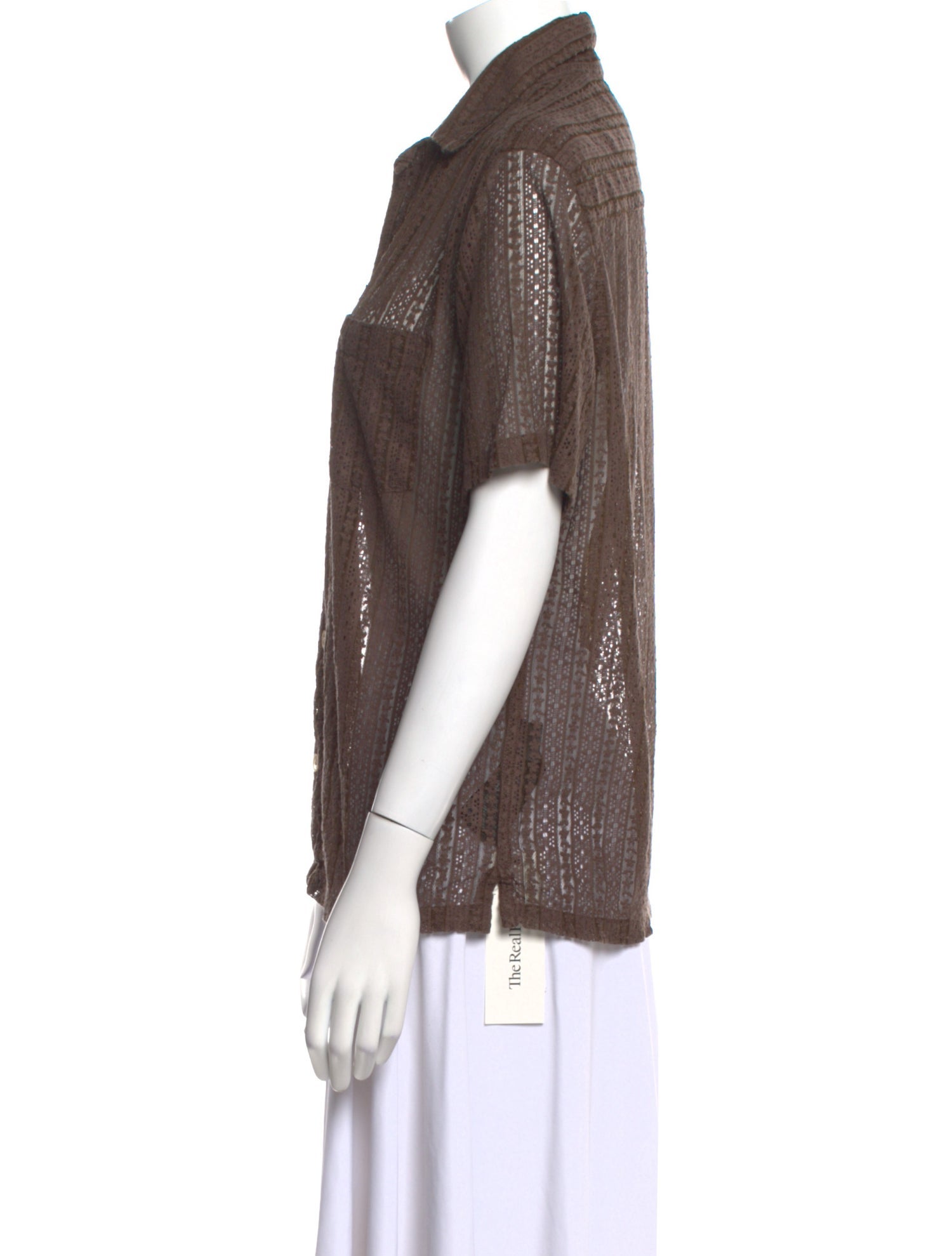 AllSaints Lace Short Sleeve Button-Up Top