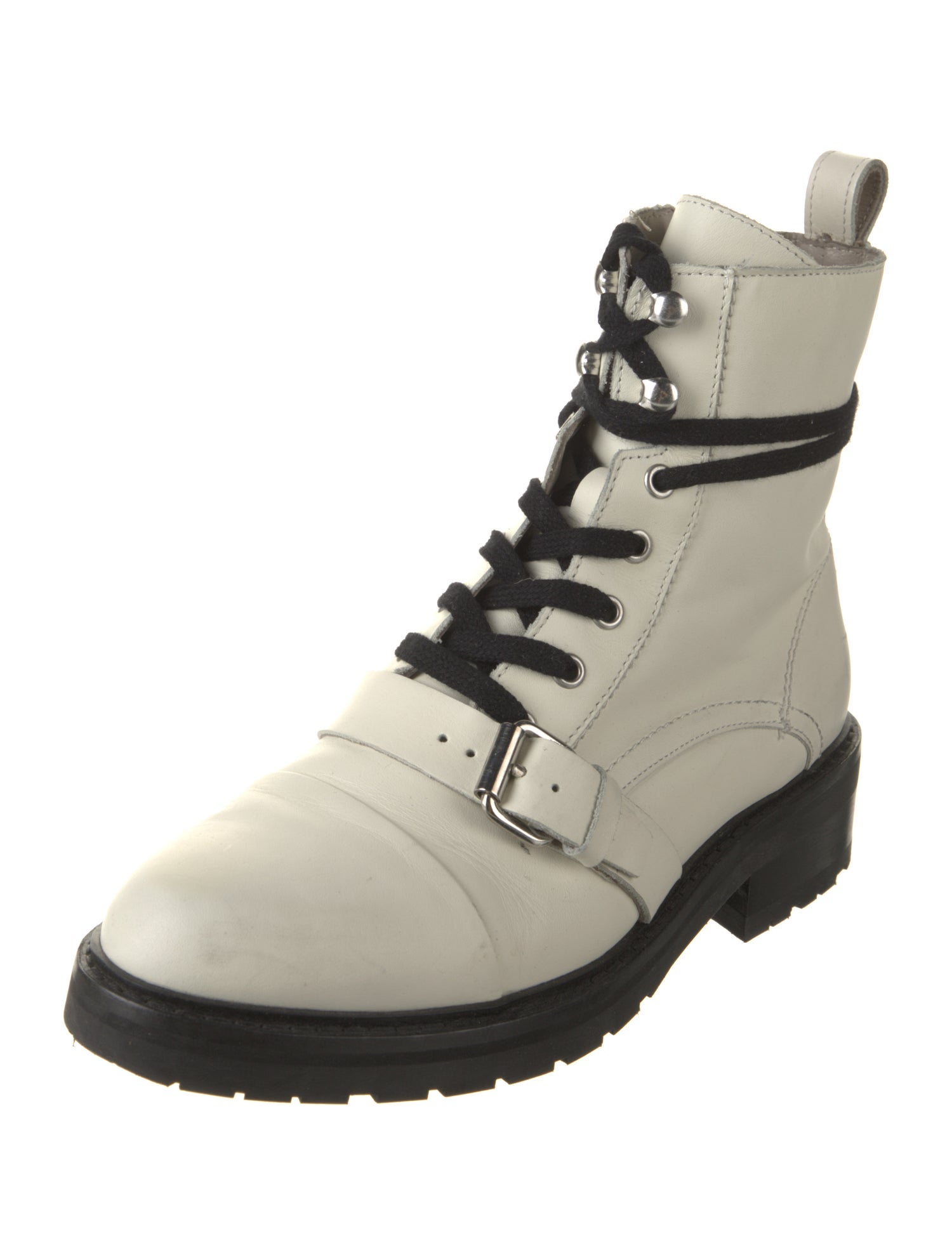 AllSaints Leather Colorblock Pattern Combat Boots
