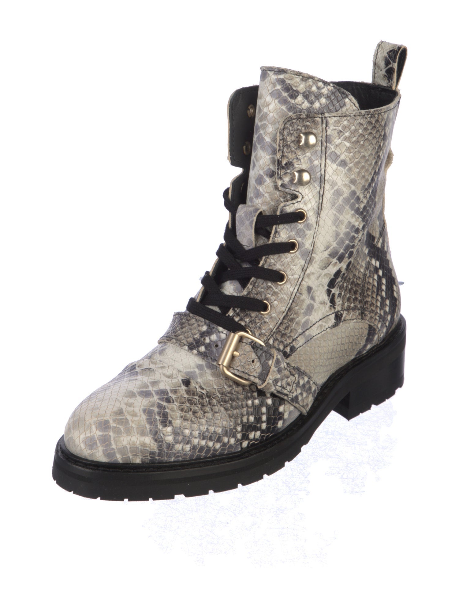 AllSaints Leather Animal Print Combat Boots