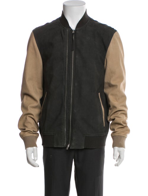 AllSaints Leather Colorblock Pattern Bomber Jacket