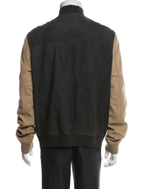 AllSaints Leather Colorblock Pattern Bomber Jacket