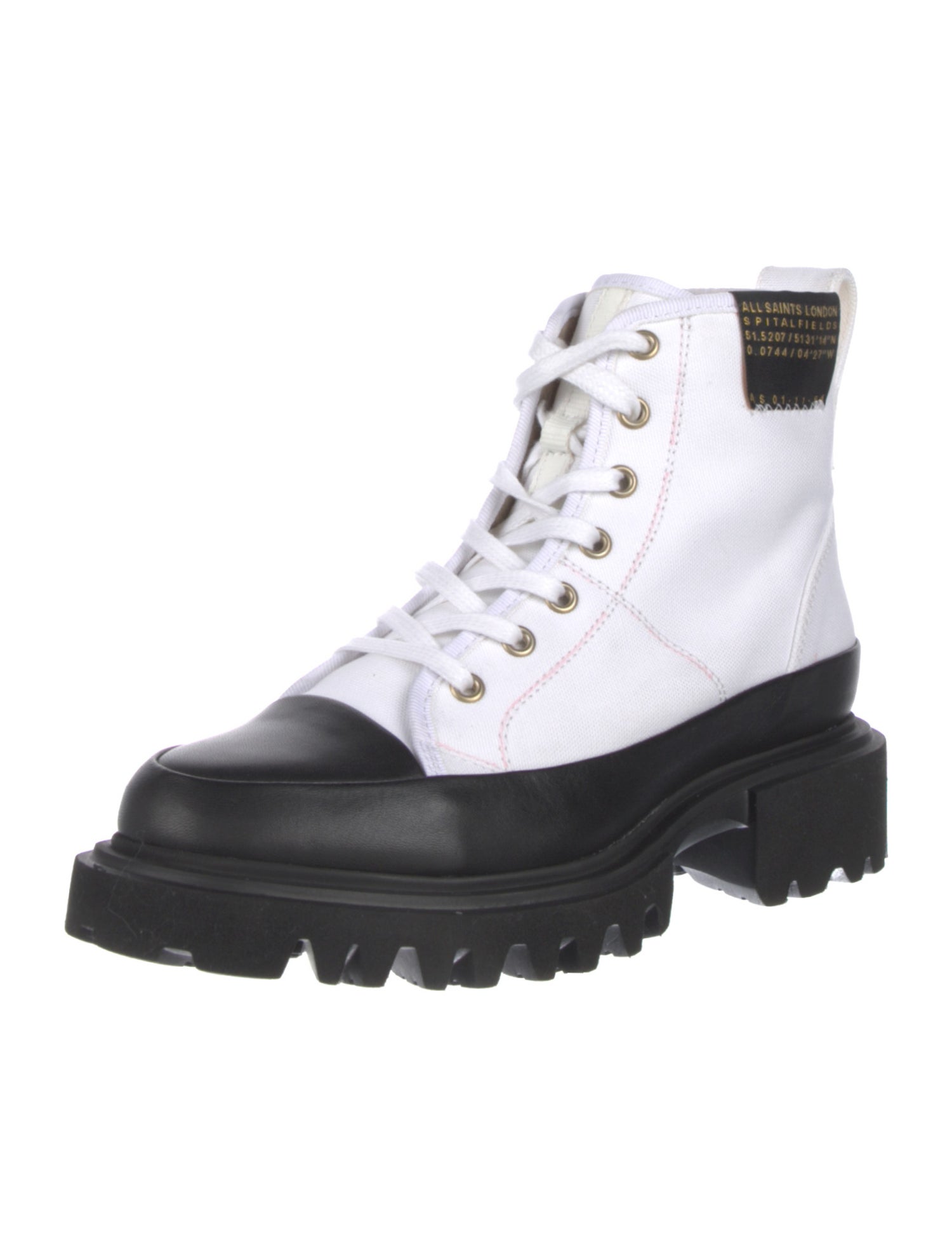 AllSaints Leather Colorblock Pattern Combat Boots
