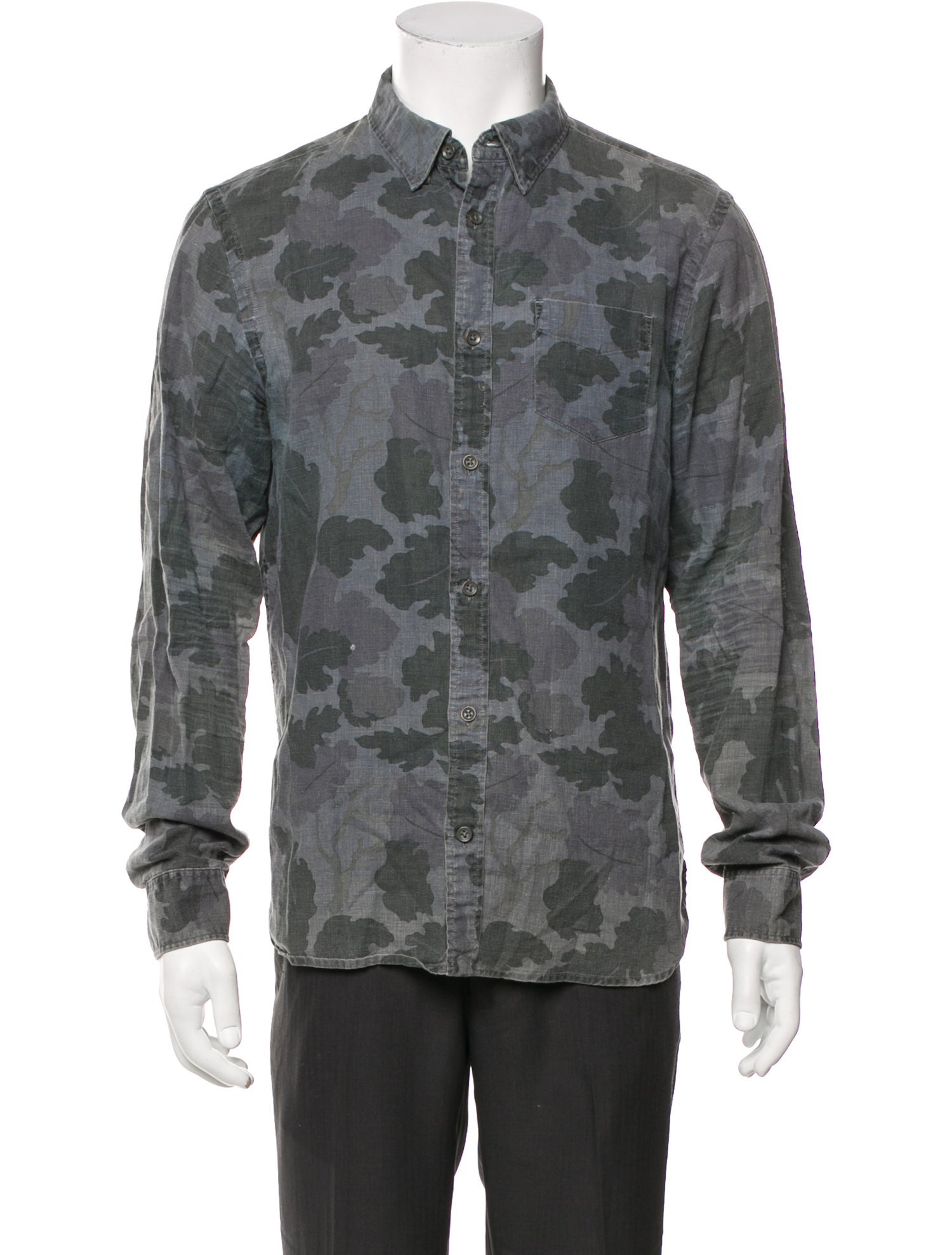 AllSaints Printed Long Sleeve Denim Shirt