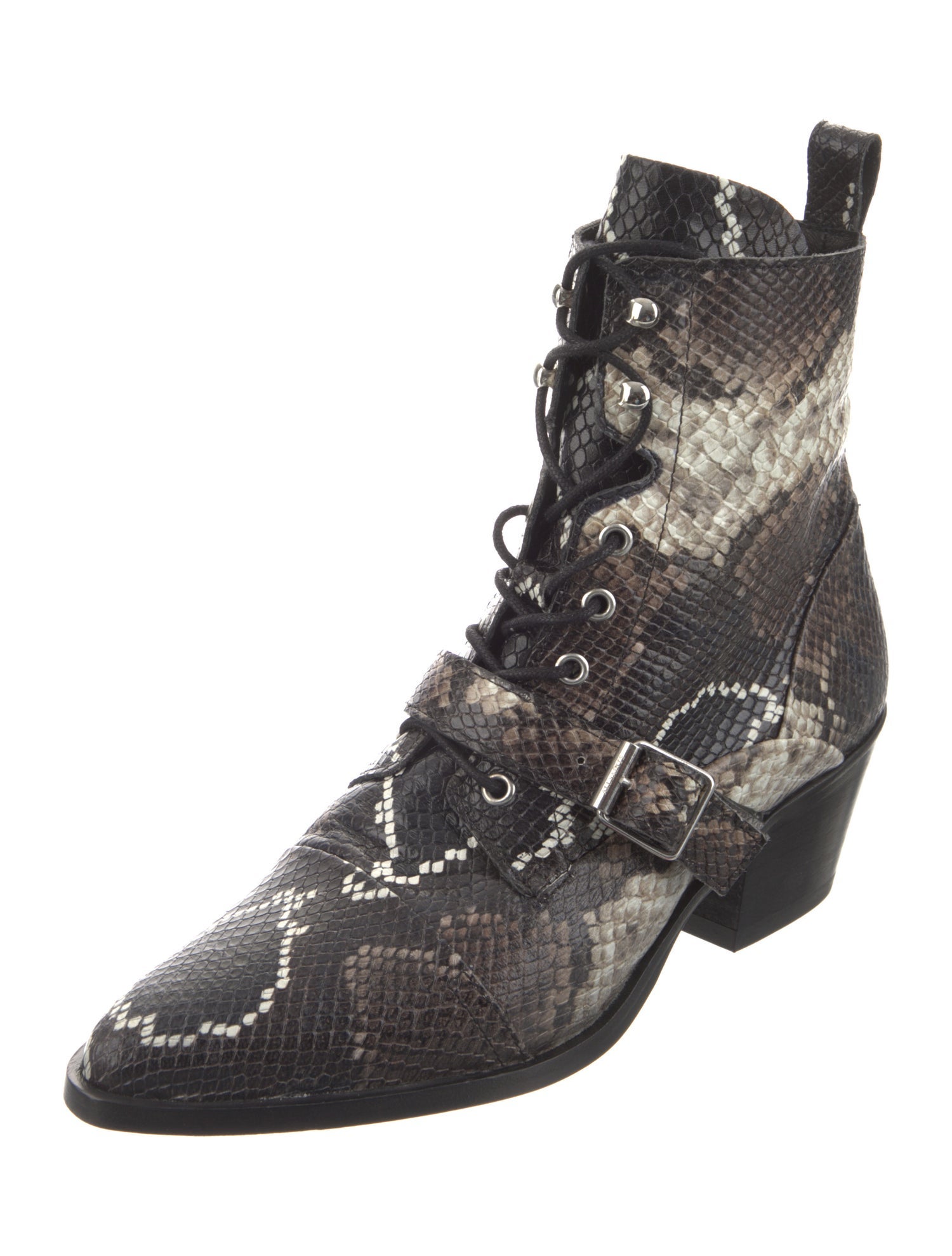 AllSaints Leather Animal Print Combat Boots