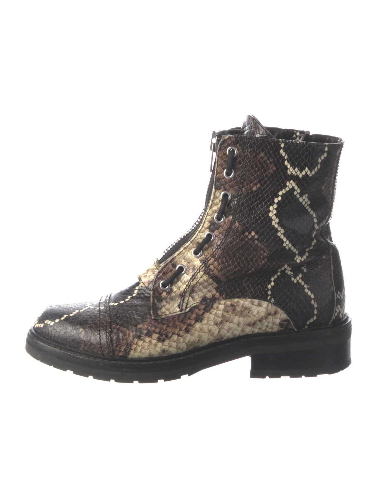 AllSaints Leather Animal Print Combat Boots