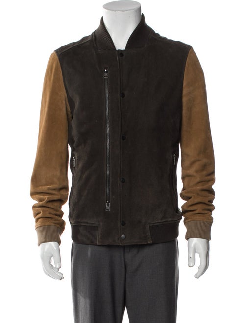AllSaints Goat Leather Colorblock Pattern Bomber Jacket