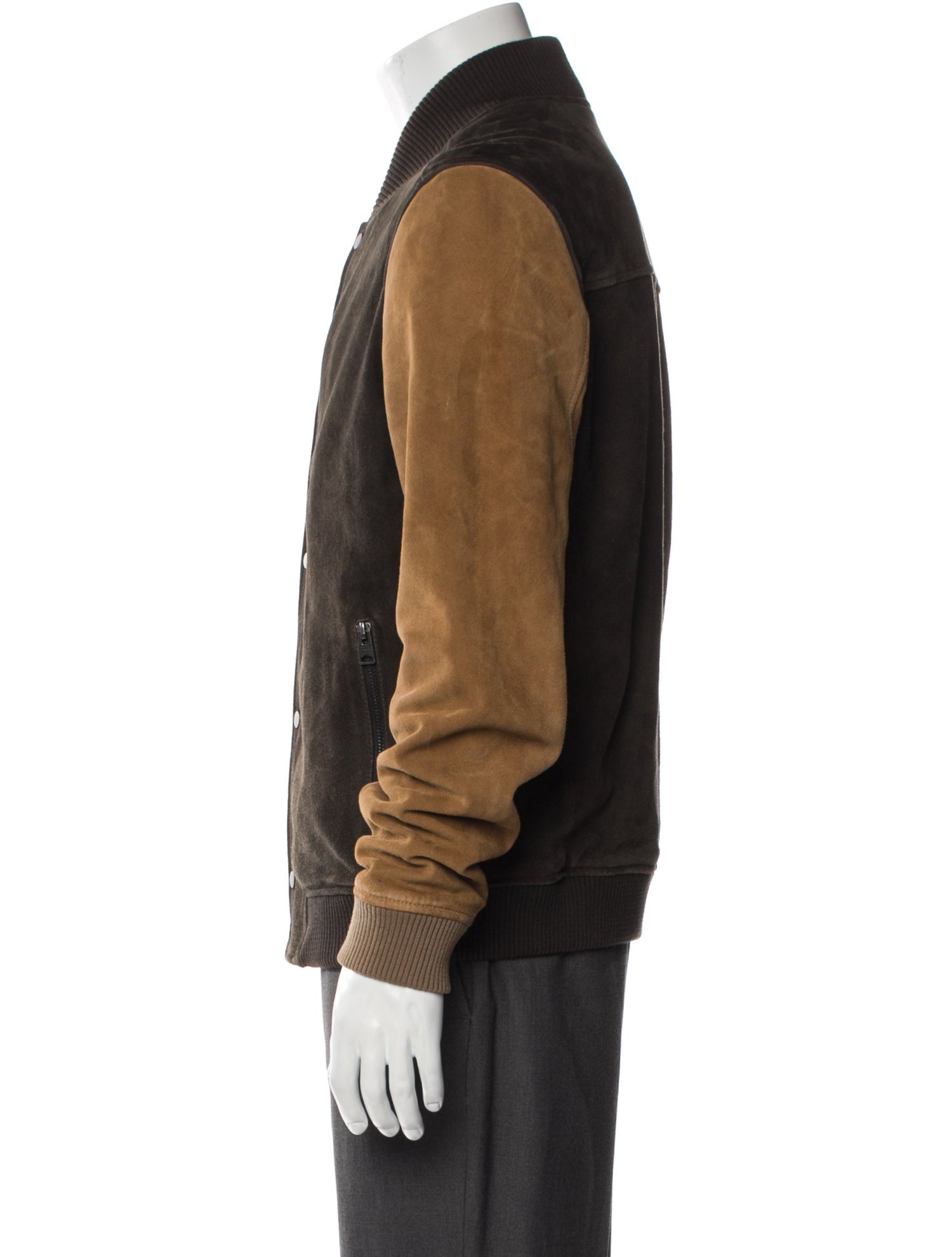 AllSaints Goat Leather Colorblock Pattern Bomber Jacket