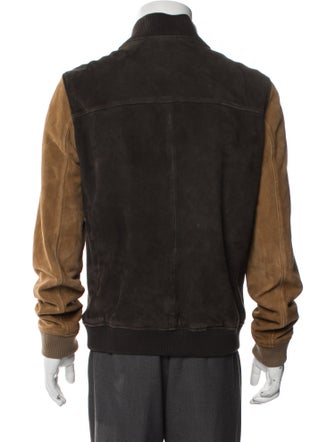 AllSaints Goat Leather Colorblock Pattern Bomber Jacket