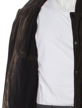 AllSaints Goat Leather Colorblock Pattern Bomber Jacket