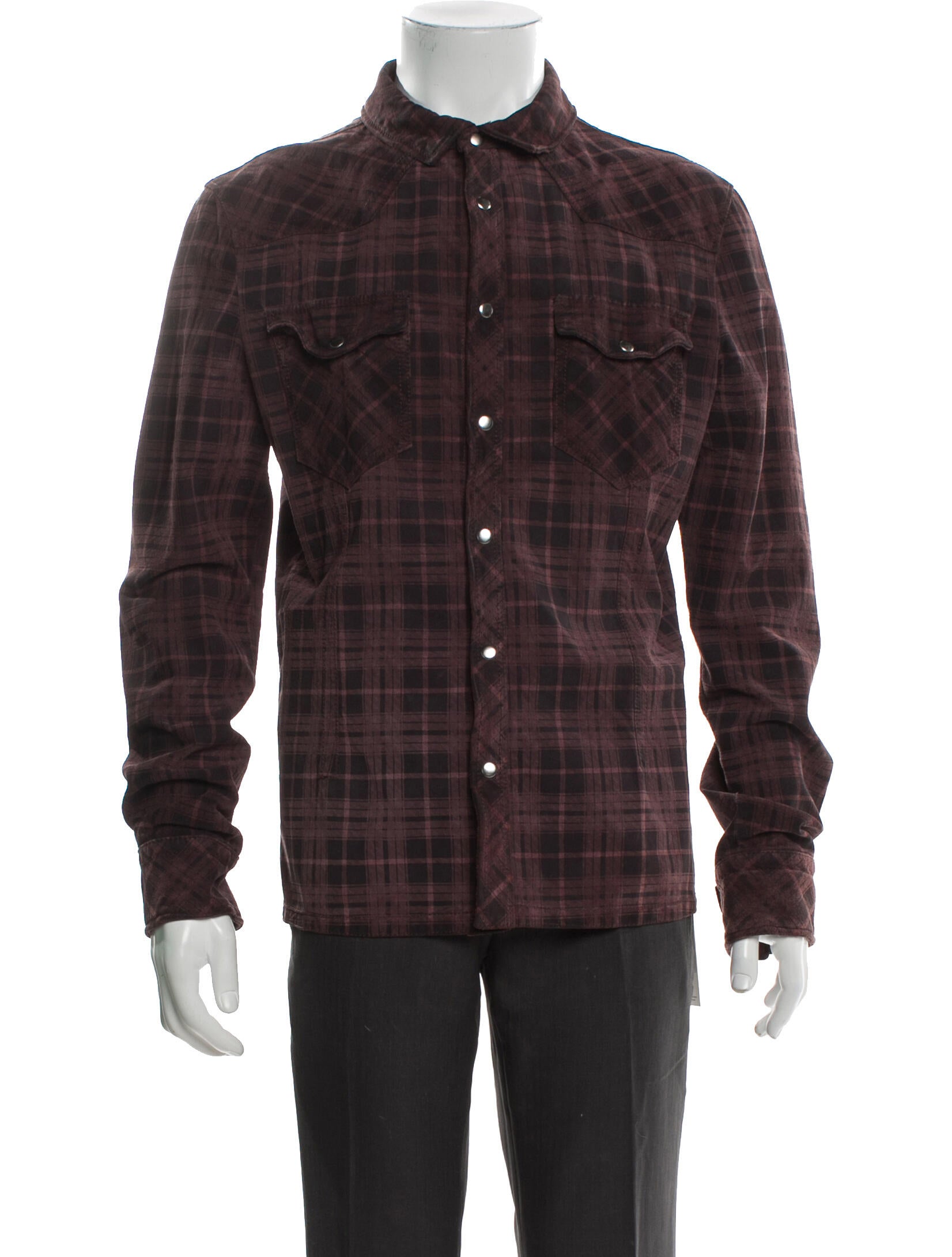 AllSaints Leather Plaid Print Utility Jacket