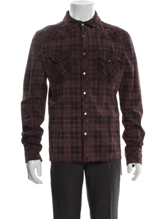 AllSaints Leather Plaid Print Utility Jacket