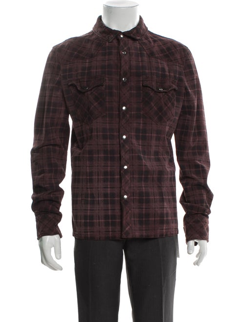 AllSaints Leather Plaid Print Utility Jacket