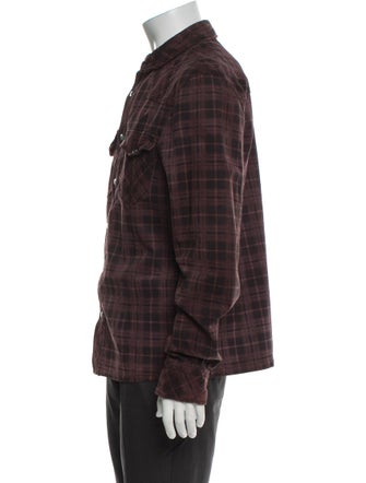 AllSaints Leather Plaid Print Utility Jacket