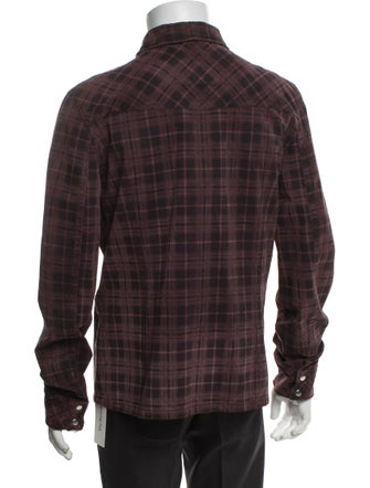 AllSaints Leather Plaid Print Utility Jacket