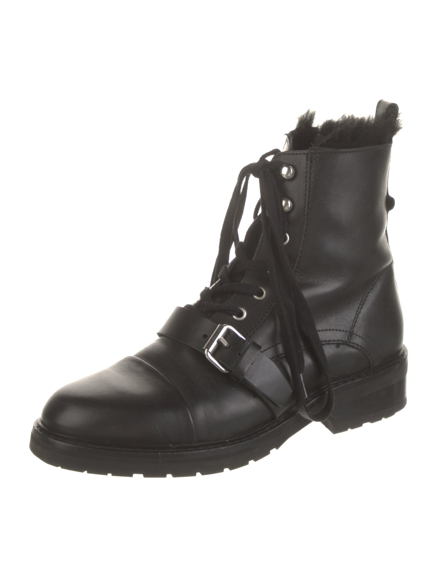 AllSaints Leather Fur Trim Combat Boots