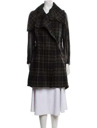 AllSaints Wool Plaid Print Peacoat