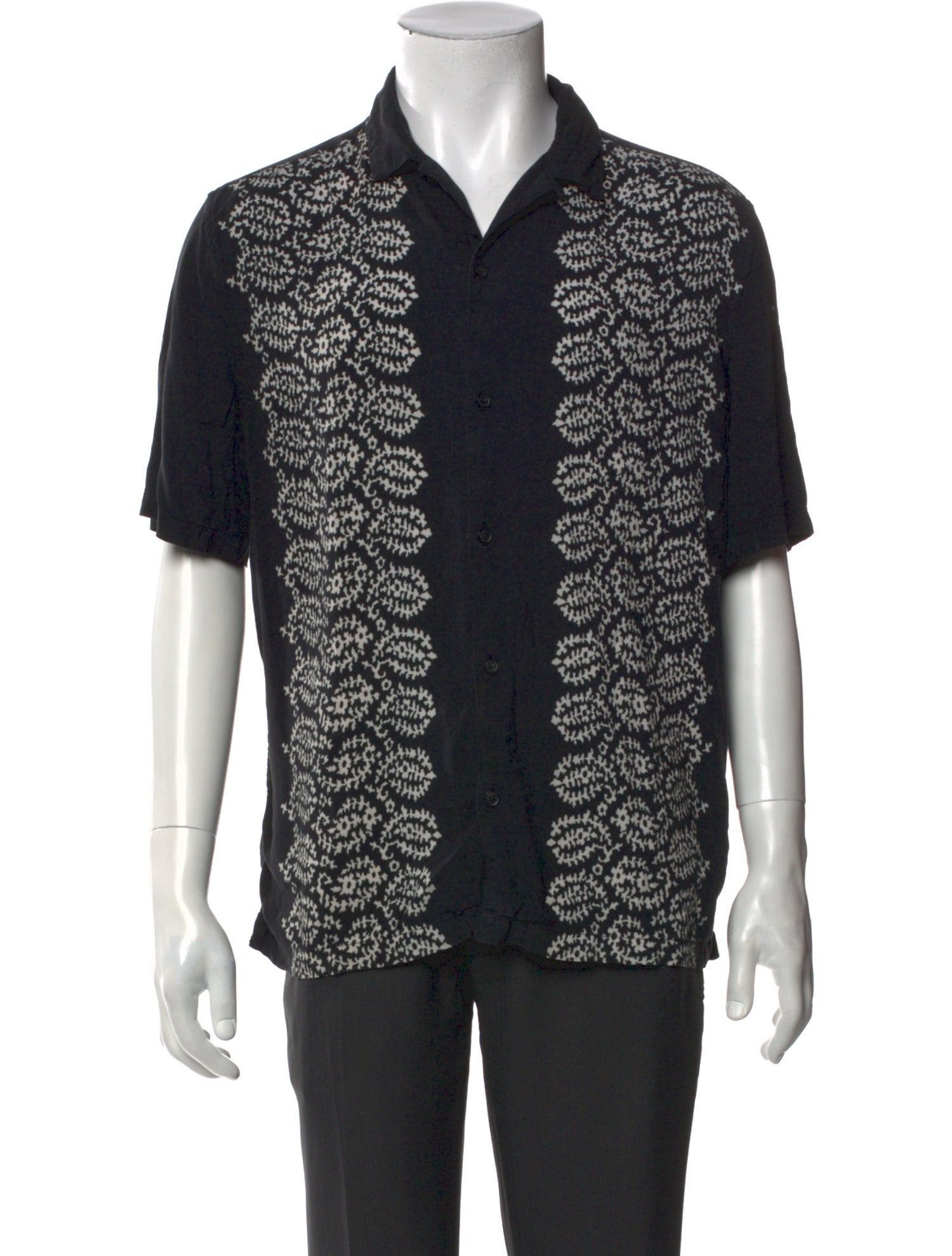AllSaints Paisley Print V-Neck Polo Shirt