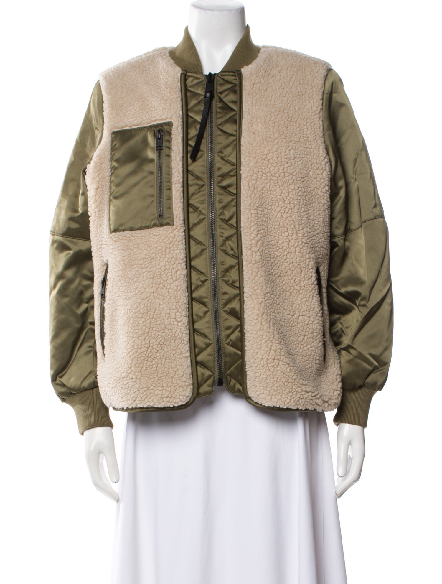 AllSaints Colorblock Pattern Faux Fur Jacket