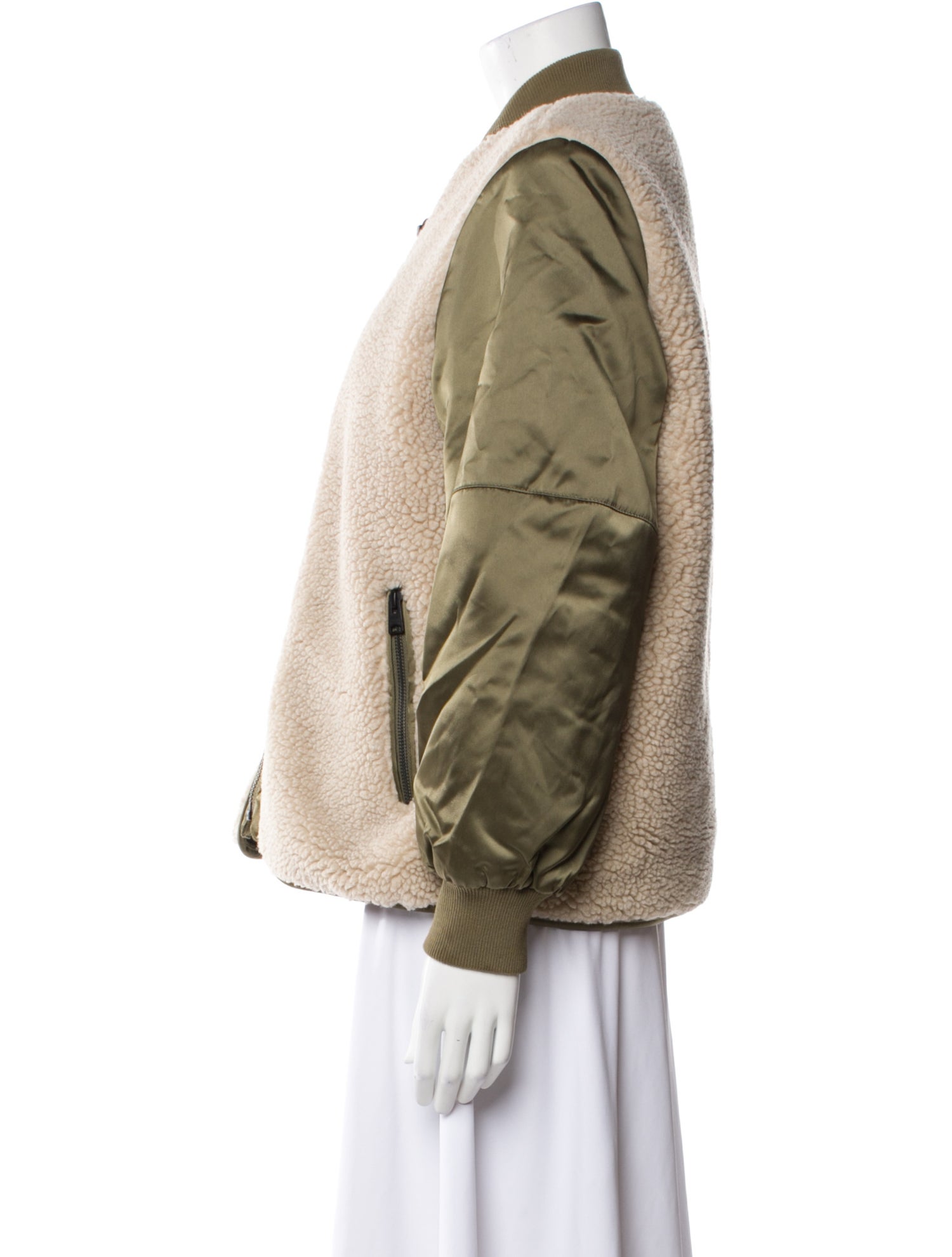 AllSaints Colorblock Pattern Faux Fur Jacket